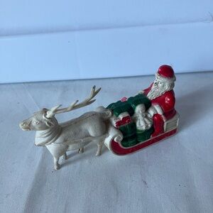Vintage Irwin Viscaloid Christmas Santa Claus w Toys in Sleigh w Reindeer AS IS